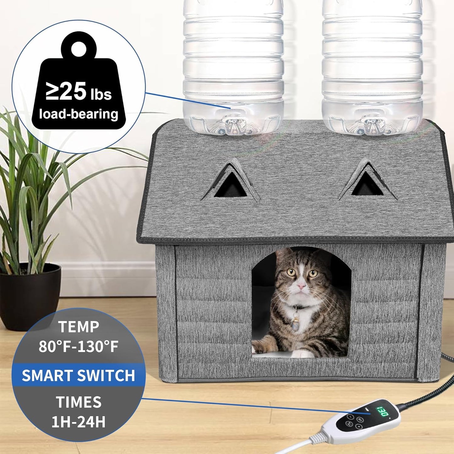 Heated Cat House with Smart Thermostat – Foldable Waterproof Pet Shelter & Heating Pad for Indoor and Outdoor Use