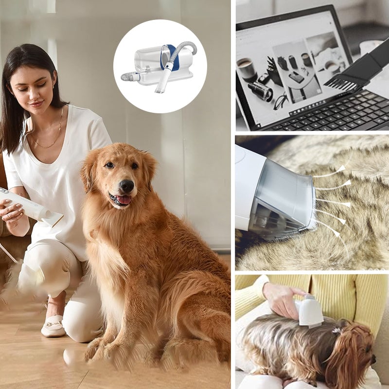 Pet Grooming Vacuum Kit – Quiet Suction, 5 Attachments for Shedding & Trimming, 2.3L Dust Bin for Dogs & Cats