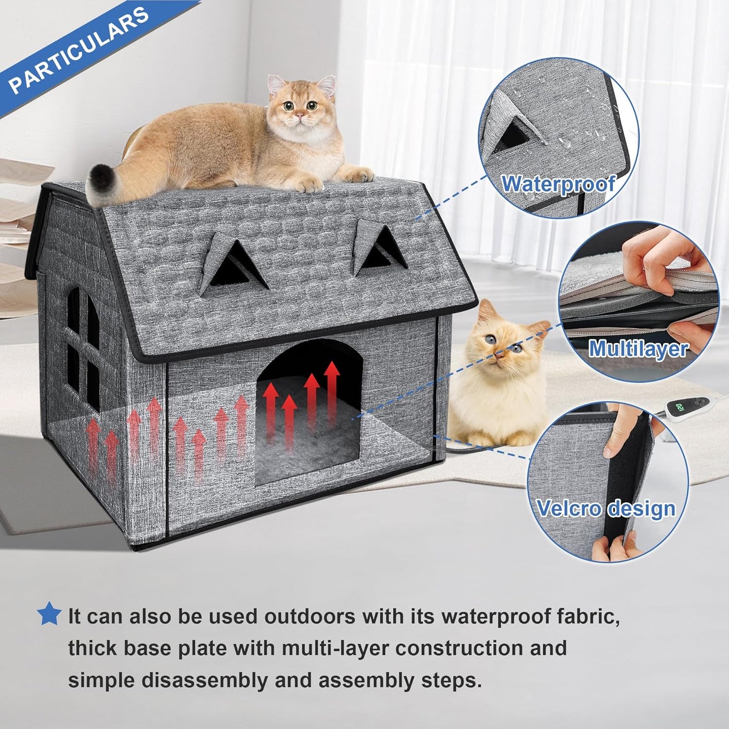 Heated Cat House with Smart Thermostat – Foldable Waterproof Pet Shelter & Heating Pad for Indoor and Outdoor Use
